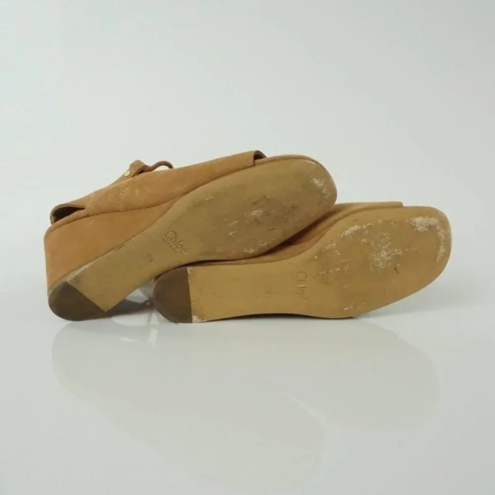 Chloe Tan Suede Wrap-Up Ghillie Wedges - 38